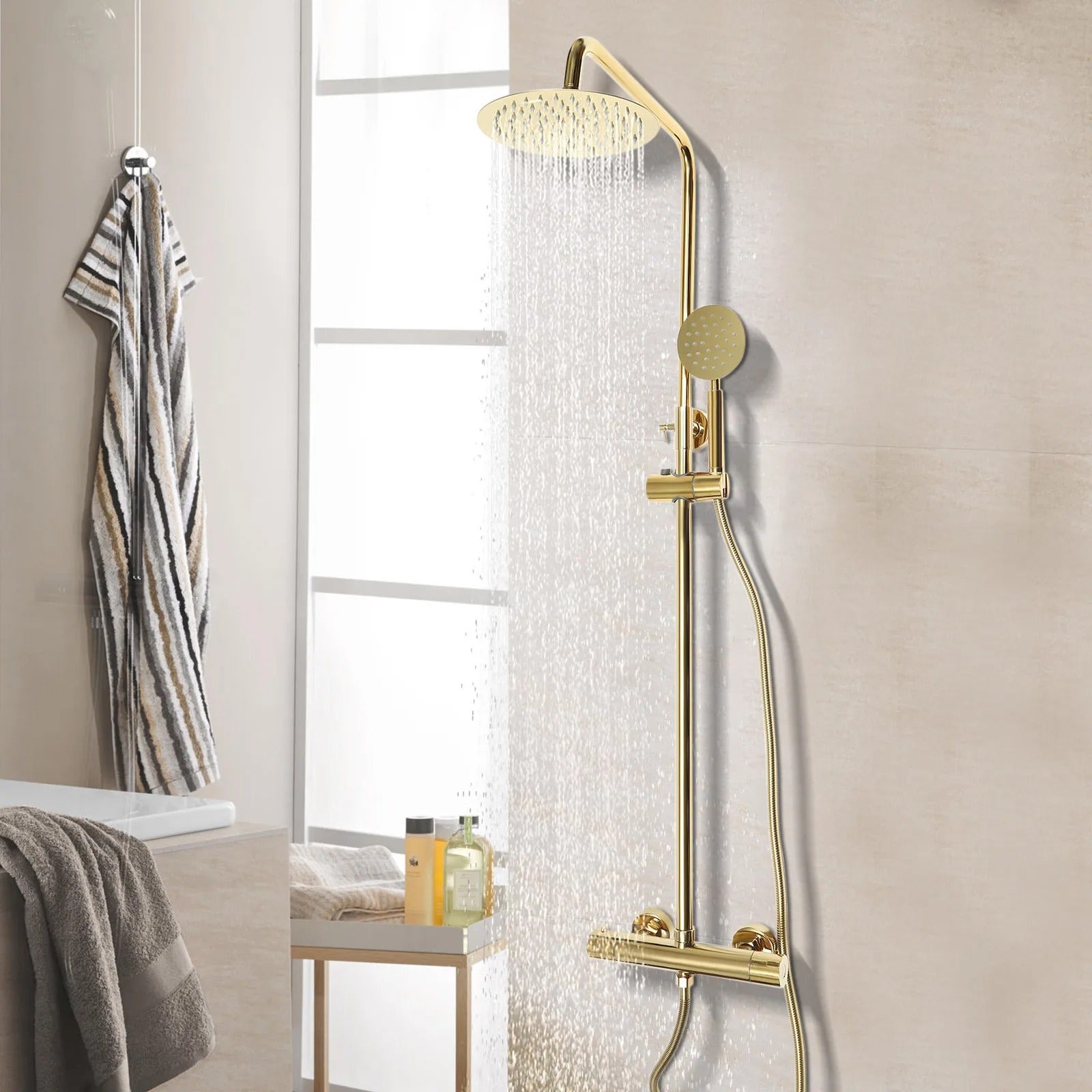 Luxe messing gouden Regenval douche set met Thermostatische Mengkraan