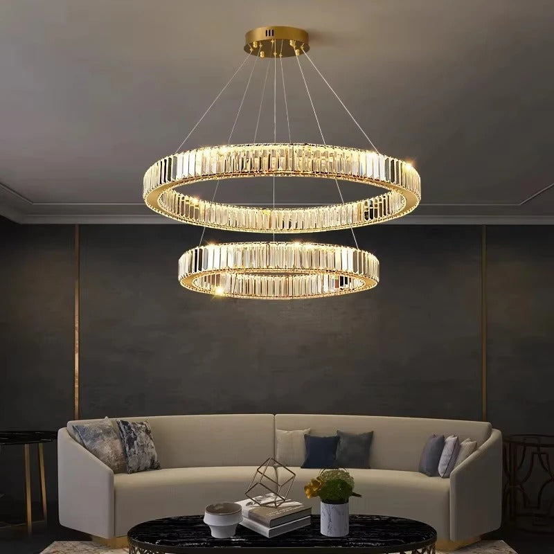 Crystal Chandelier Double Rings 55cm - Pendant Light