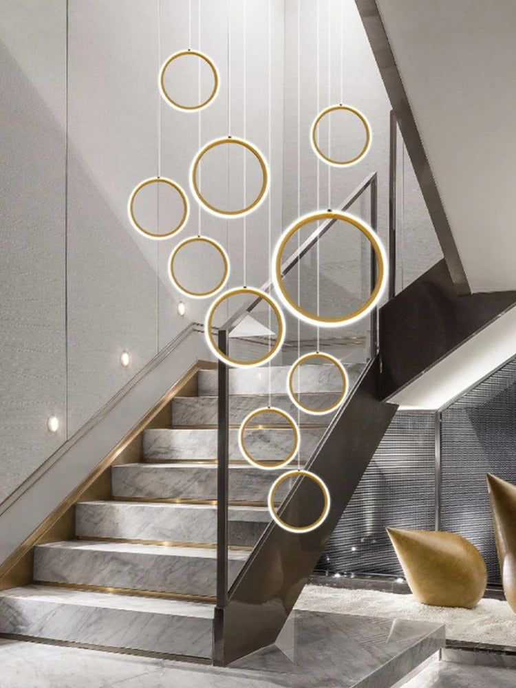 Stairwell Chandelier Crystal Ring - Modern for Staircase & High Ceilings