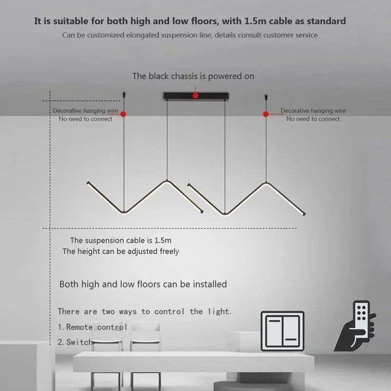 Modern LED Pendant Light | 90cm Dual Arm Design