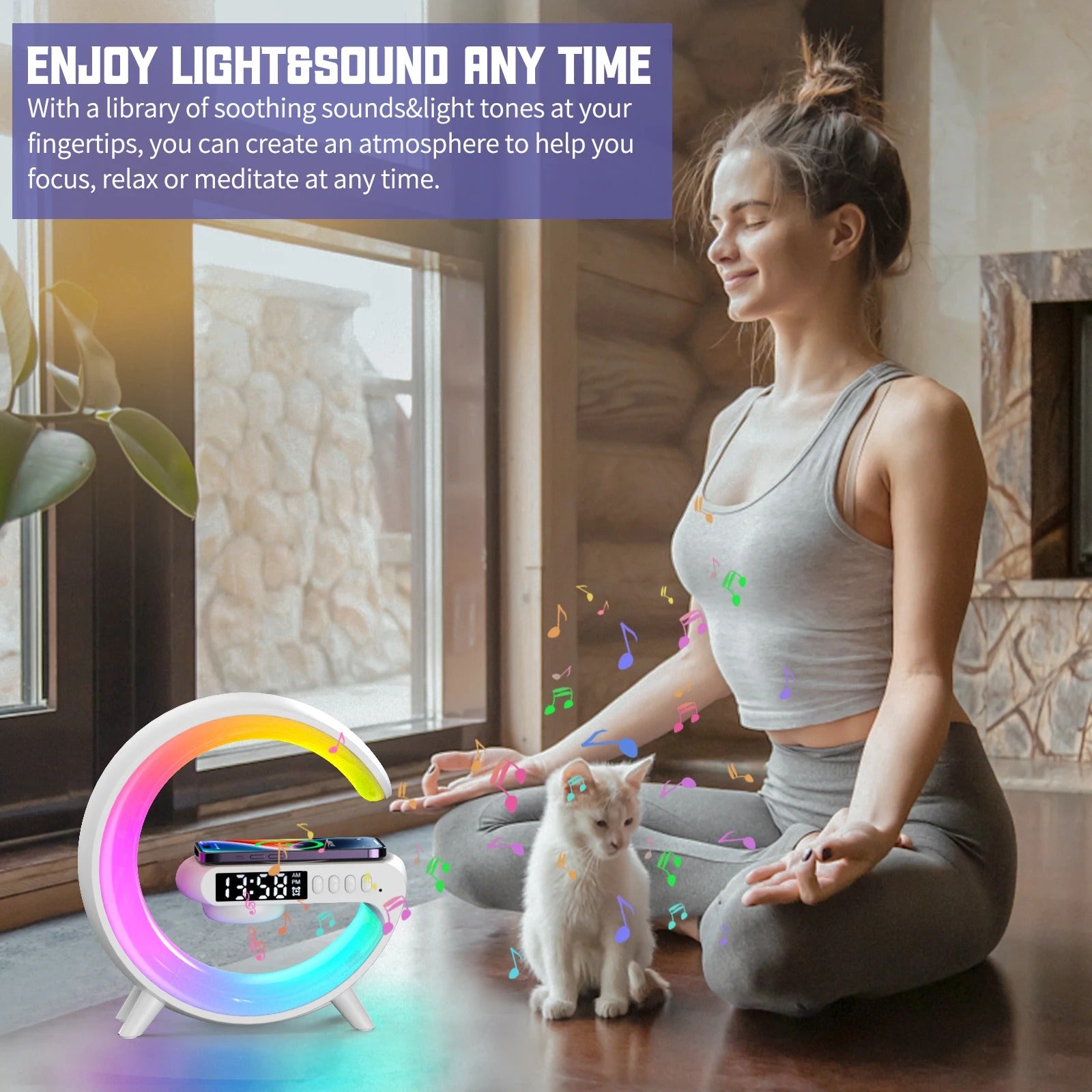 All-in-One Wireless Charger with Speaker, LED + Clock