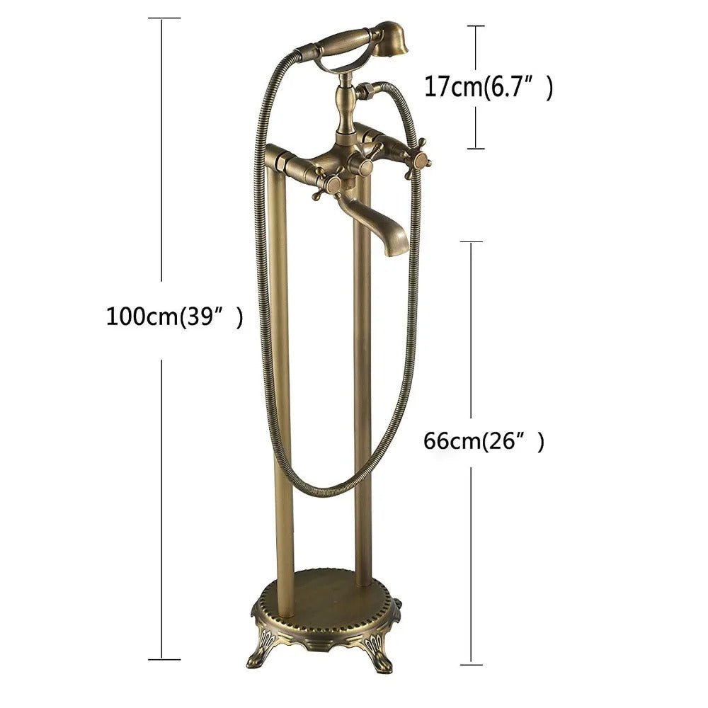 Antique Brass Dual-Handle Floor Stand Faucet – Classic & Functional
