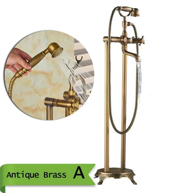 Antique Brass Dual-Handle Floor Stand Faucet – Classic & Functional