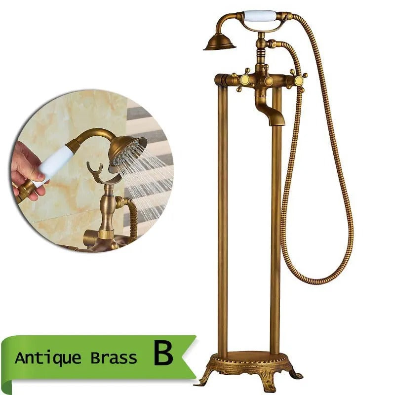 Antique Brass Dual-Handle Floor Stand Faucet – Classic & Functional