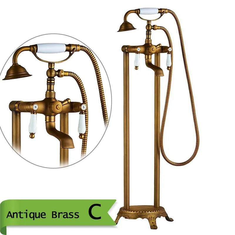Antique Brass Dual-Handle Floor Stand Faucet – Classic & Functional