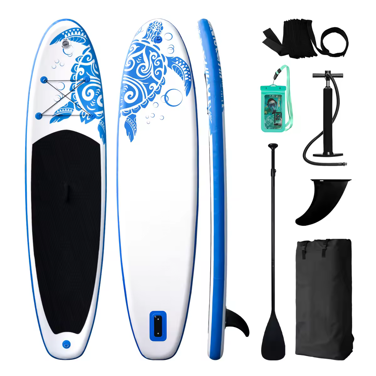 Inflatable SUP board with premium accessories and carrying strap
