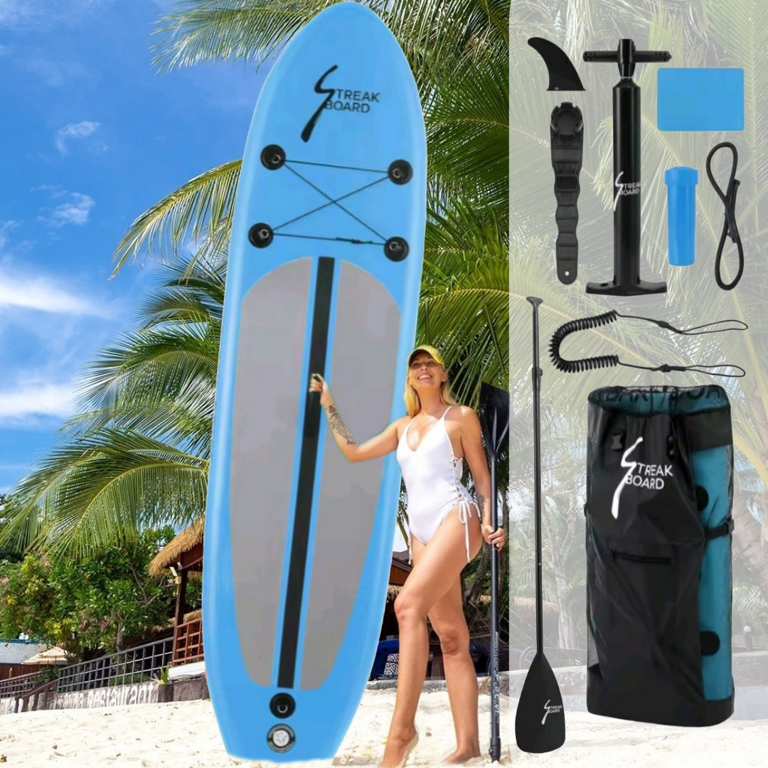 Inflatable SUP board with premium accessories and carrying strap