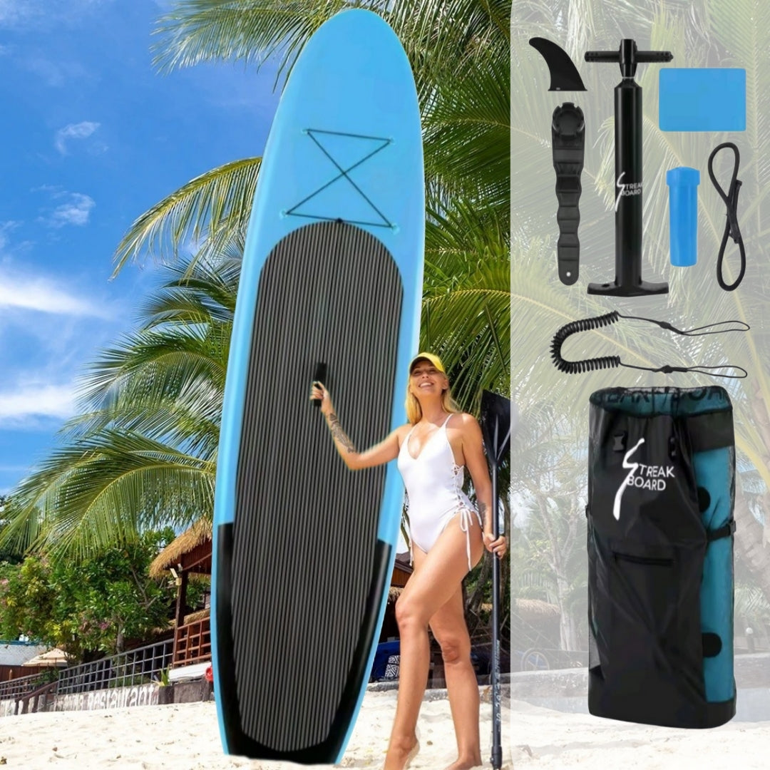 Inflatable SUP board with premium accessories and carrying strap