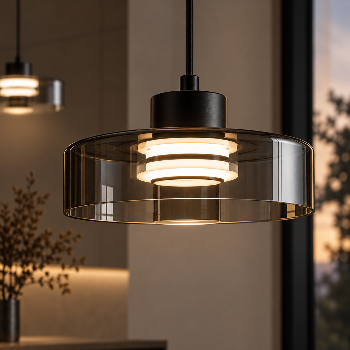 Minimalistische glazen led-hanglamp zwart