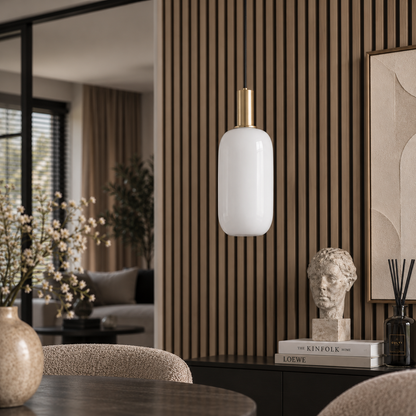 Melkglazen LED hanglamp zwart / goud