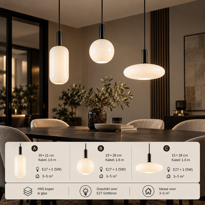 Melkglazen LED hanglamp zwart / goud