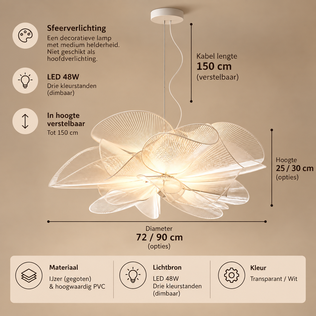 PETAL BLOOM – Moderne LED Hanglamp met Transparante Bloemblaadjes