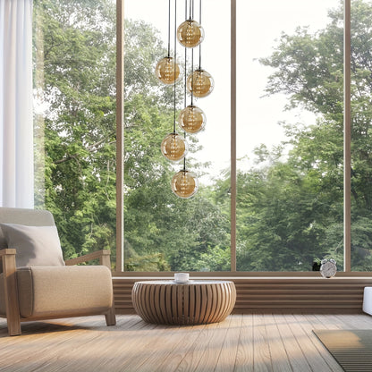 Modern Glass Pendant Light - Adjustable Height Dining Table Chandelier