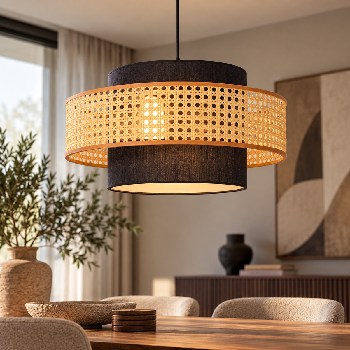 Geweven hanglamp – Rattan Wabi-Sabi & Japandi-stijl