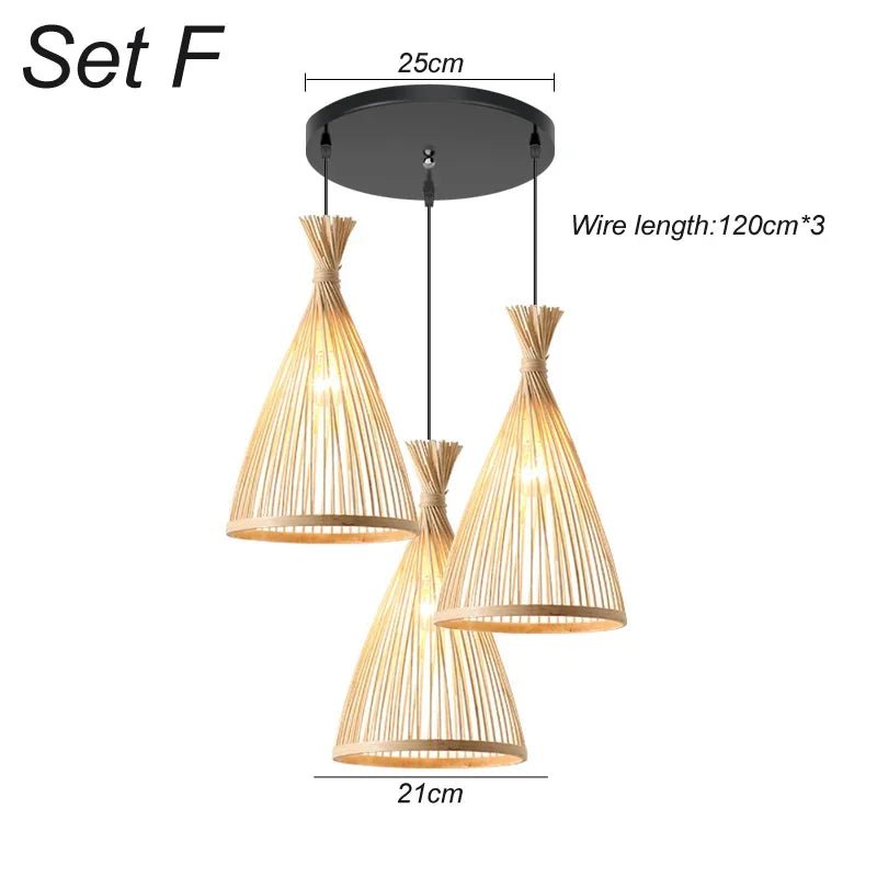 3 pieces rattan wicker hanging lamp bamboo - Act Design Shop