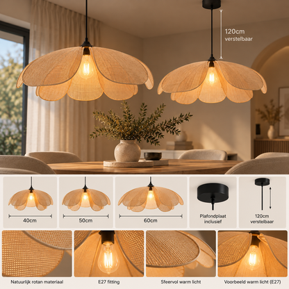 Stijlvolle Gewoven Bloem Hanglamp eettafel woonkamer