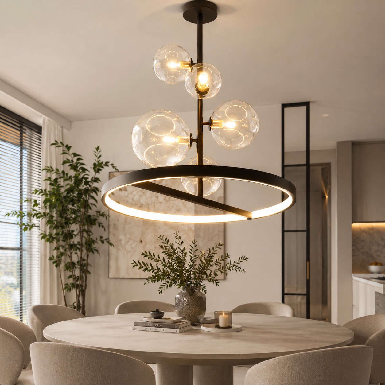 NOSTAGA Glas-Rundpendelleuchte – LED-Kronleuchter