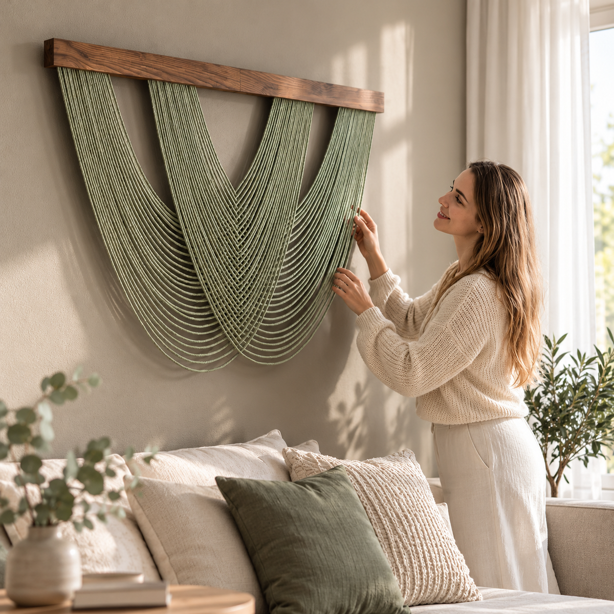 Boho-Wandbehang aus Baumwollseil 100 x 60 cm
