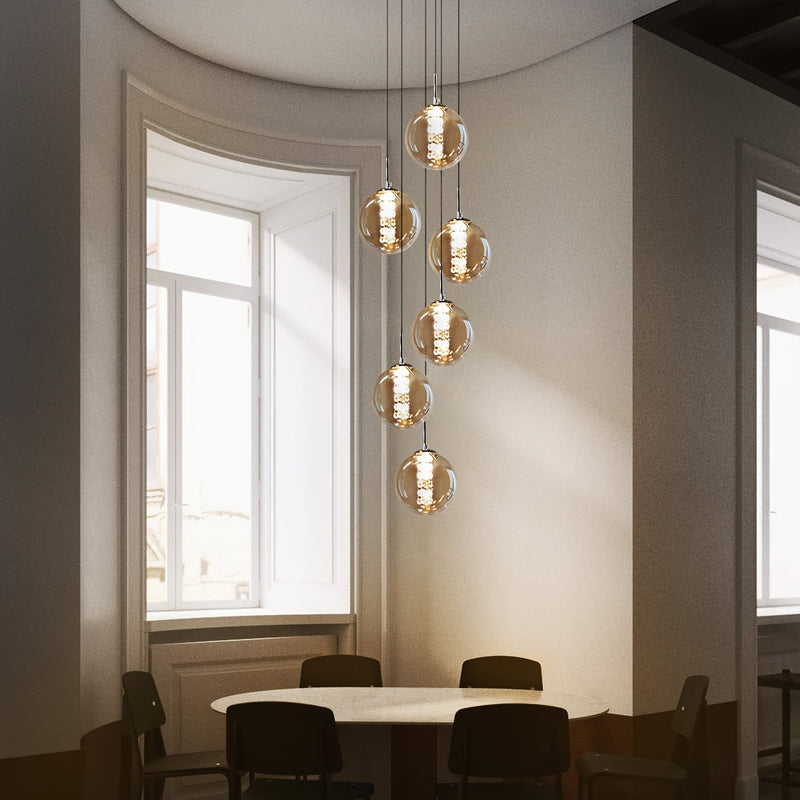 Modern Glass Pendant Light - Adjustable Height Dining Table Chandelier