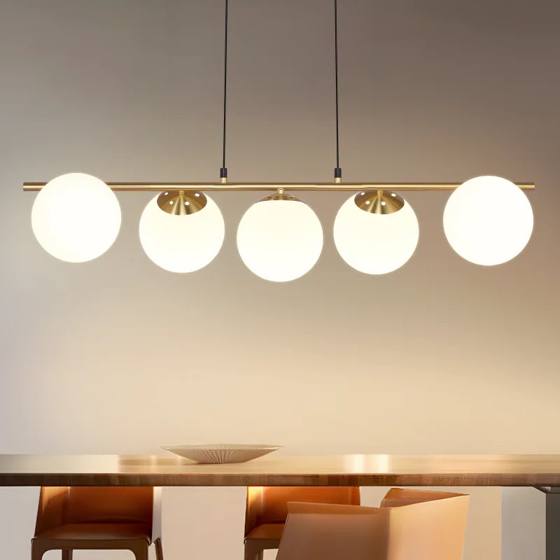 5-Vlam Glazen Bol Hanglamp – Verstelbare Hoogte | Zwart of Goud