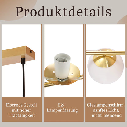 5-Vlam Glazen Bol Hanglamp – Verstelbare Hoogte | Zwart of Goud