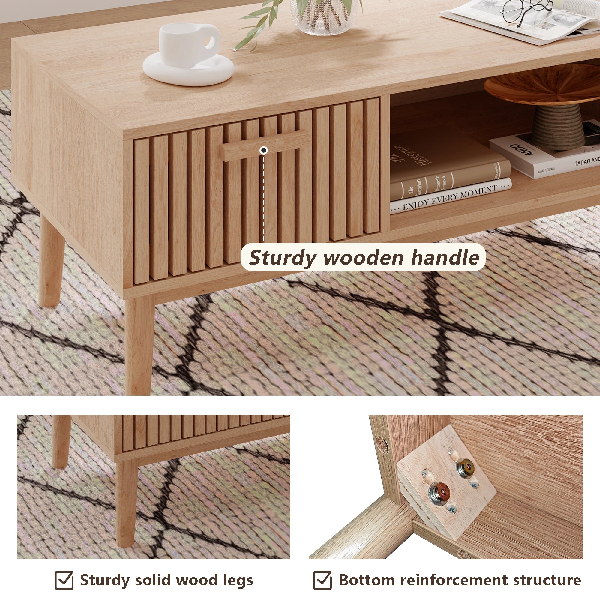 Couchtisch aus Massivholz – Natürlicher, niedriger Beistelltisch für das Wohnzimmer