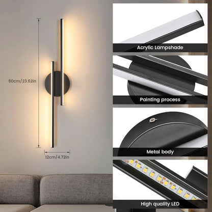 LED Wall Light 24W Modern – Warm White 3000K | Black Aluminum Sconce