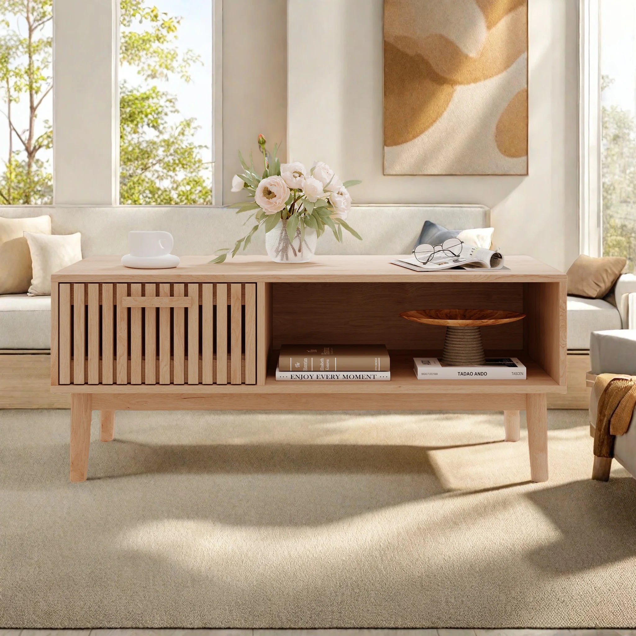 Couchtisch aus Massivholz – Natürlicher, niedriger Beistelltisch für das Wohnzimmer