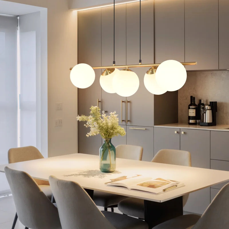 5-Vlam Glazen Bol Hanglamp – Verstelbare Hoogte | Zwart of Goud