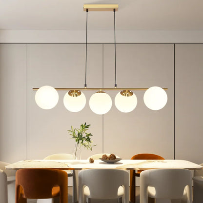 5-Vlam Glazen Bol Hanglamp – Verstelbare Hoogte | Zwart of Goud
