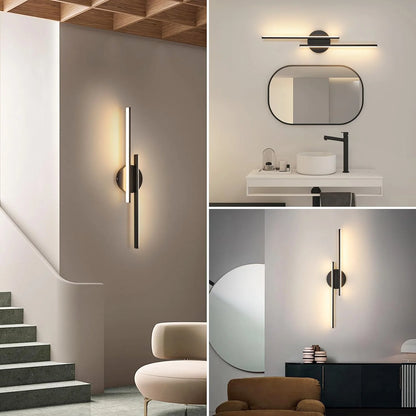 LED Wall Light 24W Modern – Warm White 3000K | Black Aluminum Sconce