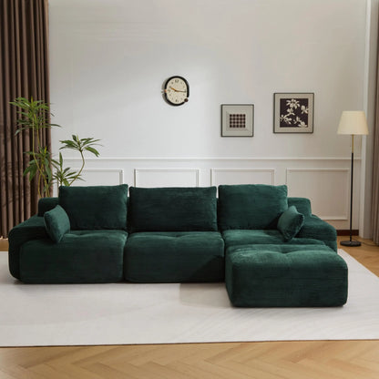 Luxury Green L-Shaped Corduroy Sofa - 3-Seater Modular Sectional Couch