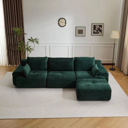 Luxury Green L-Shaped Corduroy Sofa - 3-Seater Modular Sectional Couch