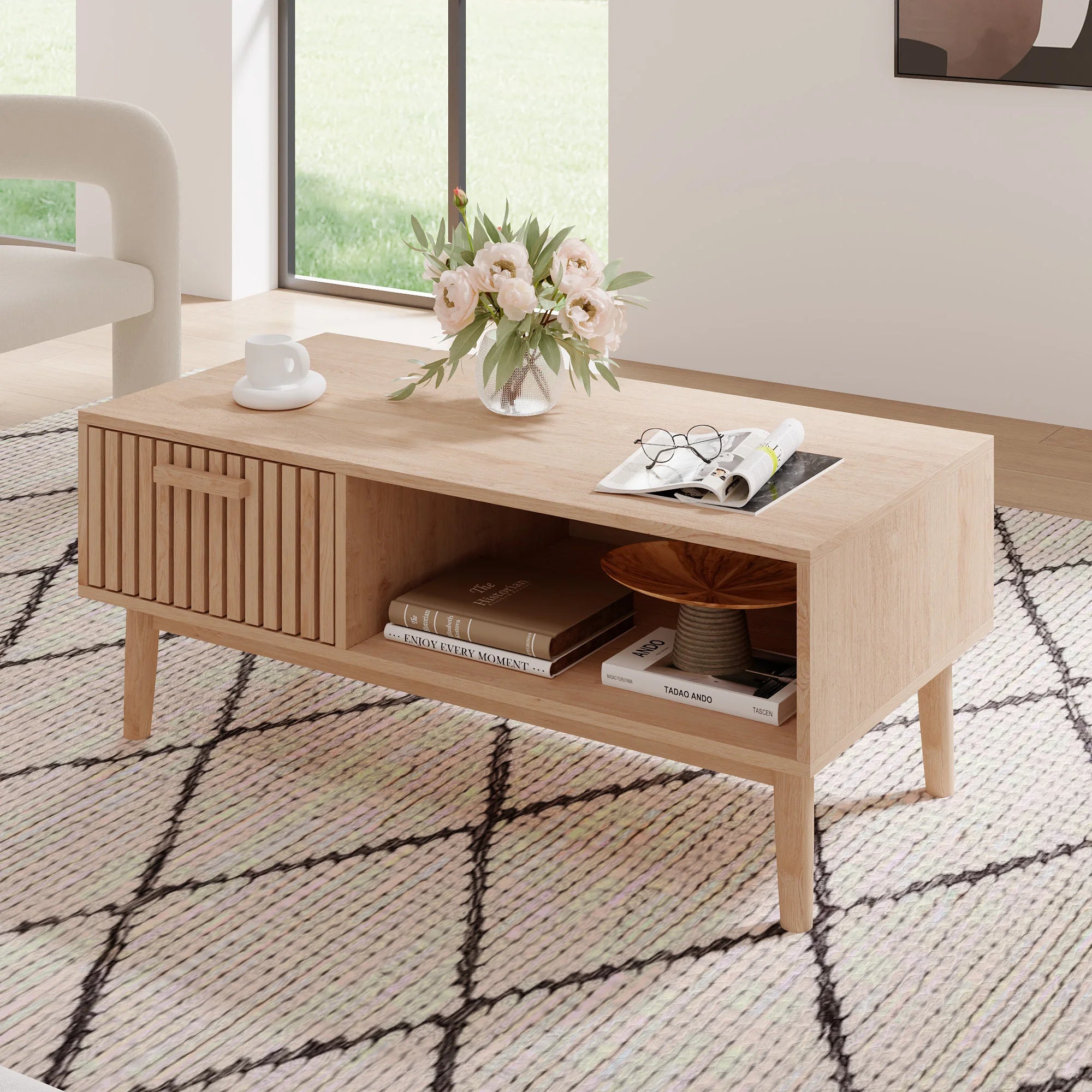 Couchtisch aus Massivholz – Natürlicher, niedriger Beistelltisch für das Wohnzimmer