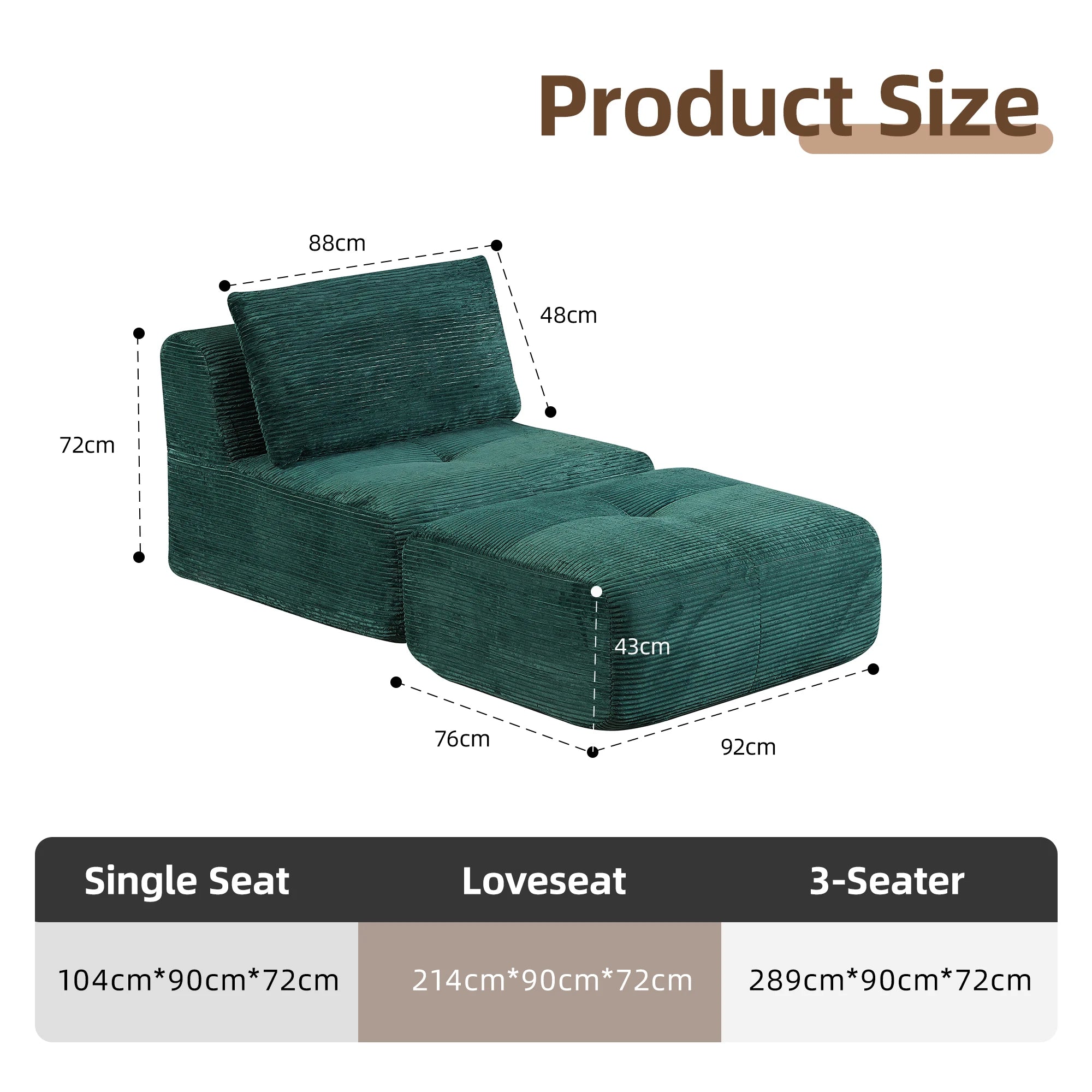 Luxury Green L-Shaped Corduroy Sofa - 3-Seater Modular Sectional Couch