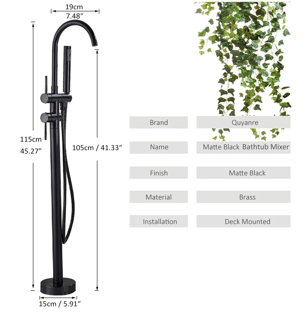 Floor Standing Bathtub Faucet - Single Handle Mixer with 360° Swivel Spout & Hand Shower