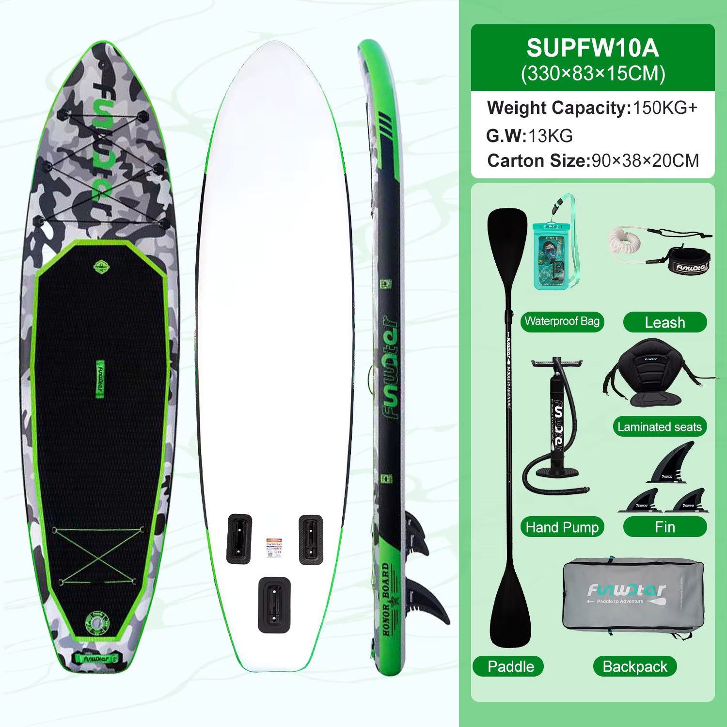 Inflatable SUP board with premium accessories and carrying strap