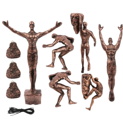 6pc Rock Climbing Man Resin Wall Hanging Statue Sculpture Figures