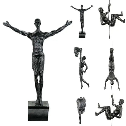 6pc Rock Climbing Man Resin Wall Hanging Statue Sculpture Figures