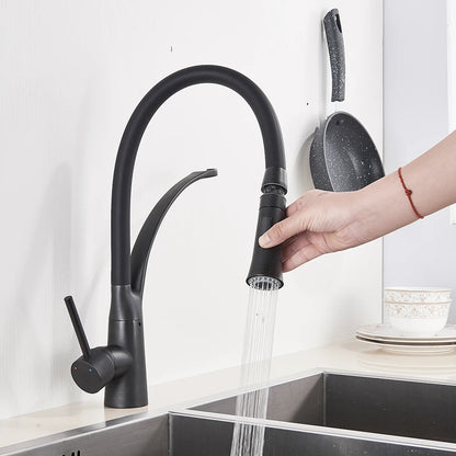 Matte Black Kitchen Faucet – Pull-Down Swivel Spout | Deck Mounted Mixer Tap