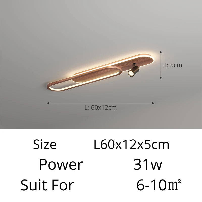 Linear LED Ceiling Light with Walnut Finish and Spotlight