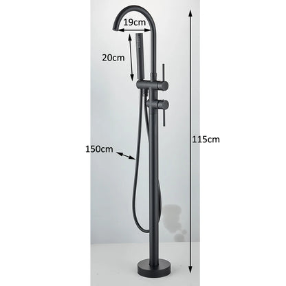 Floor Standing Bathtub Faucet - Single Handle Mixer with 360° Swivel Spout & Hand Shower