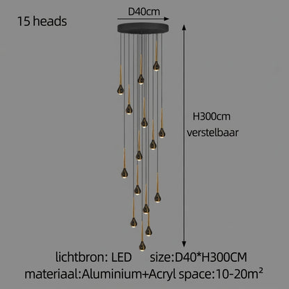 LED-Treppenhaus-Pendelleuchte – Schwarz und Gold