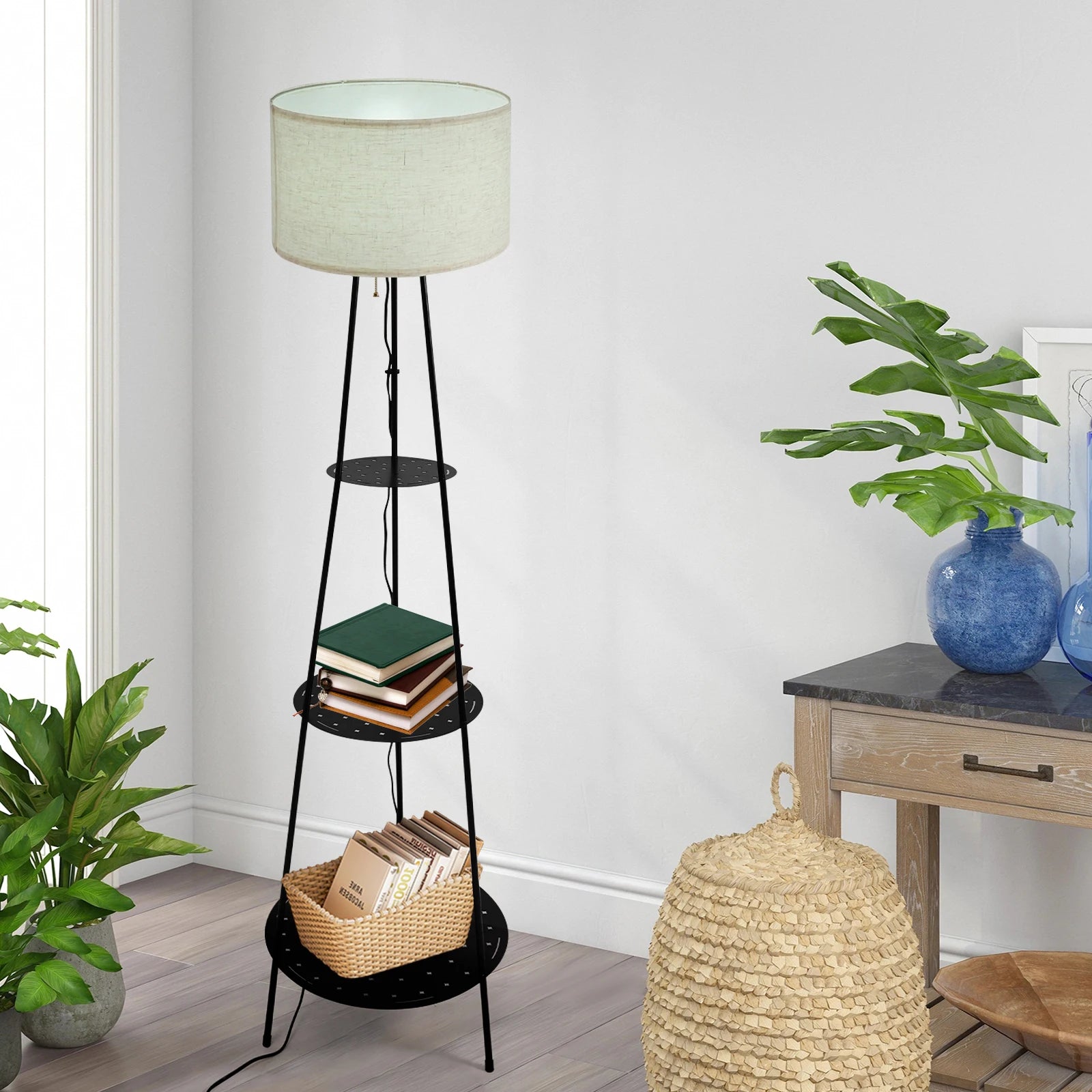 Moderne Stehleuchte mit 3-stufigem Regal – E27 Stehleuchte mit Stauraum