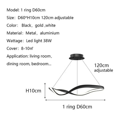 Modern Wavy Ring LED Pendant Light - Circular Designer Chandelier