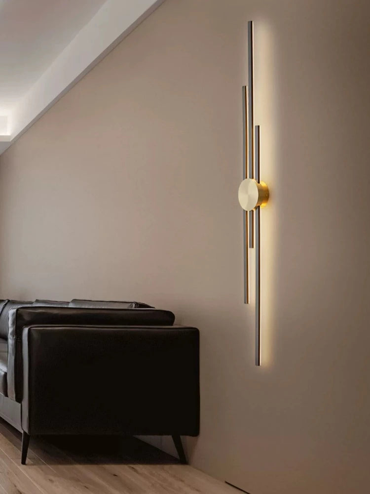 Modern Long Wall Lamp – Luxury Black & Gold LED Sconce | Bedroom, Hallway, Living Room