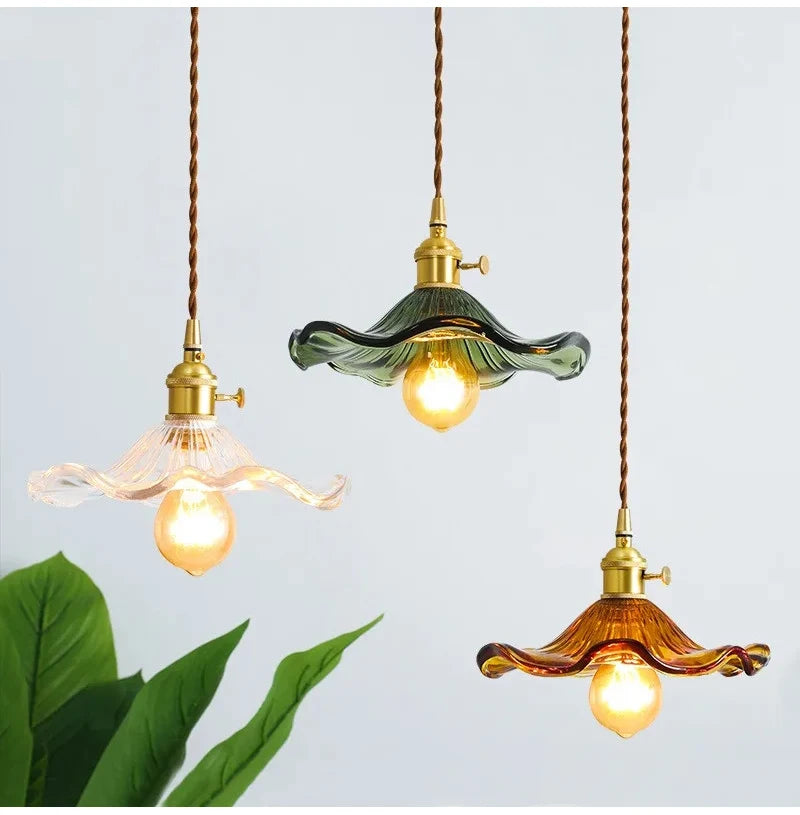 Flower Glass Pendant Lamp - Copper Ceiling Chandelier