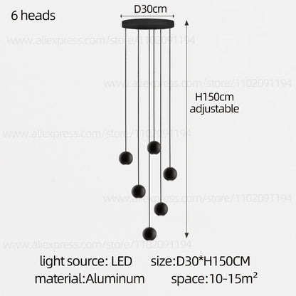 Moderner runder LED-Pendelleuchter – Treppenhausleuchte mit mehreren Leuchten