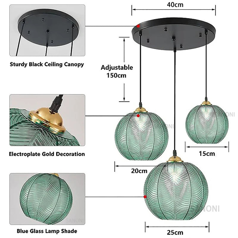 3 stuks Ronde Glazen Kroonluchter Modern