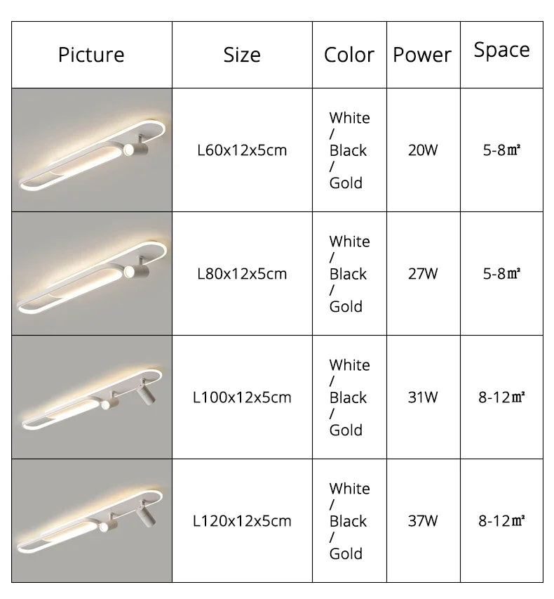 Dimbare led-plafondlamp met spotlight – 60/80/100/120 cm | Zwart, wit of goud